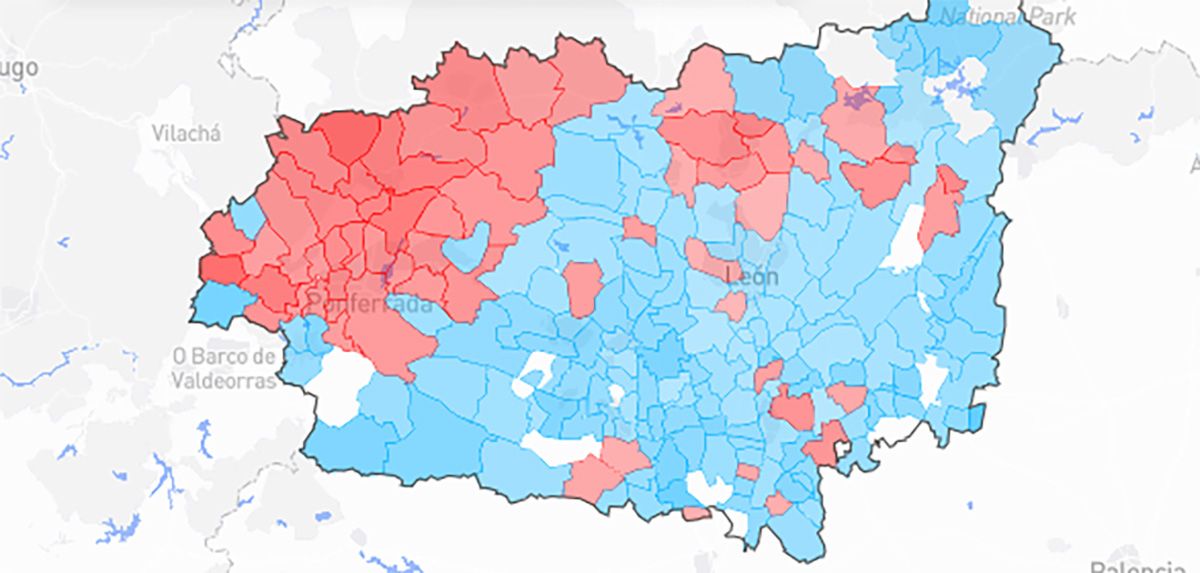 Mapa resultados 23J de la provincia de León