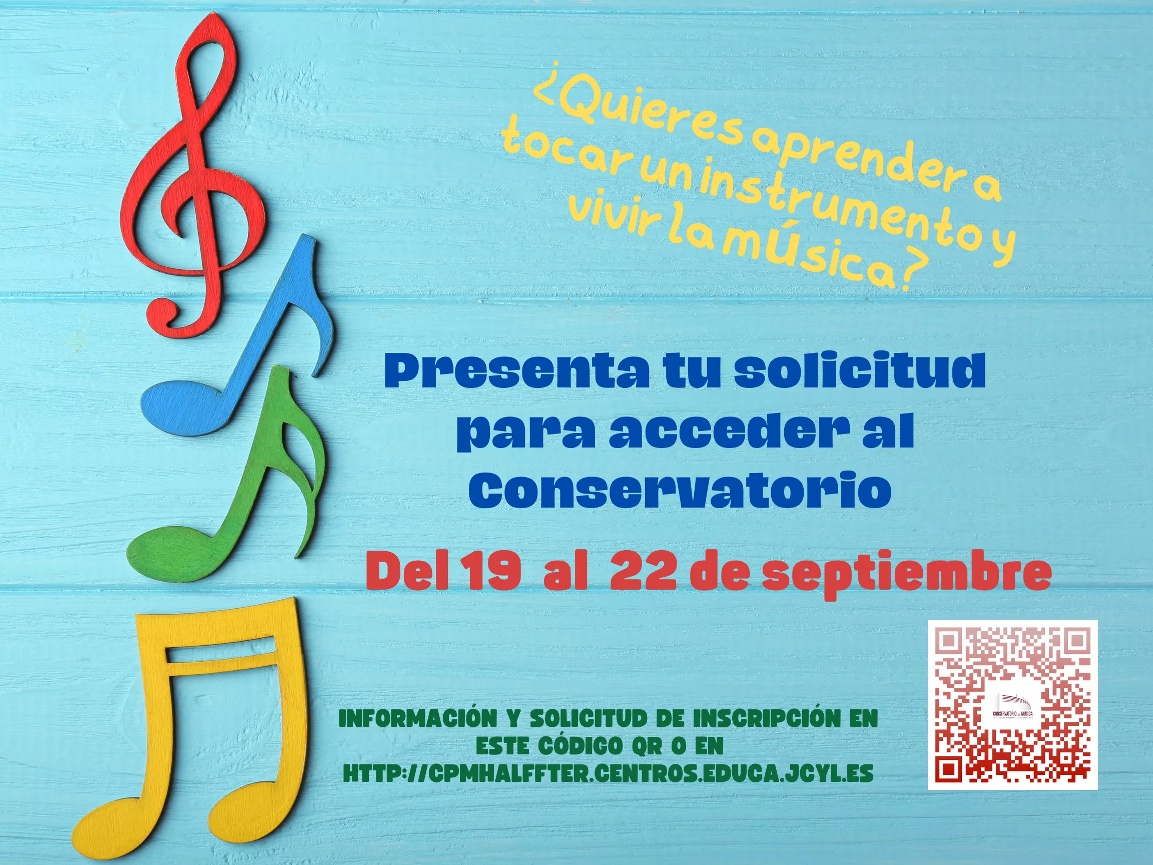 Cartel del plazo extraordinario para matrículas del Conservatorio de Ponferrada