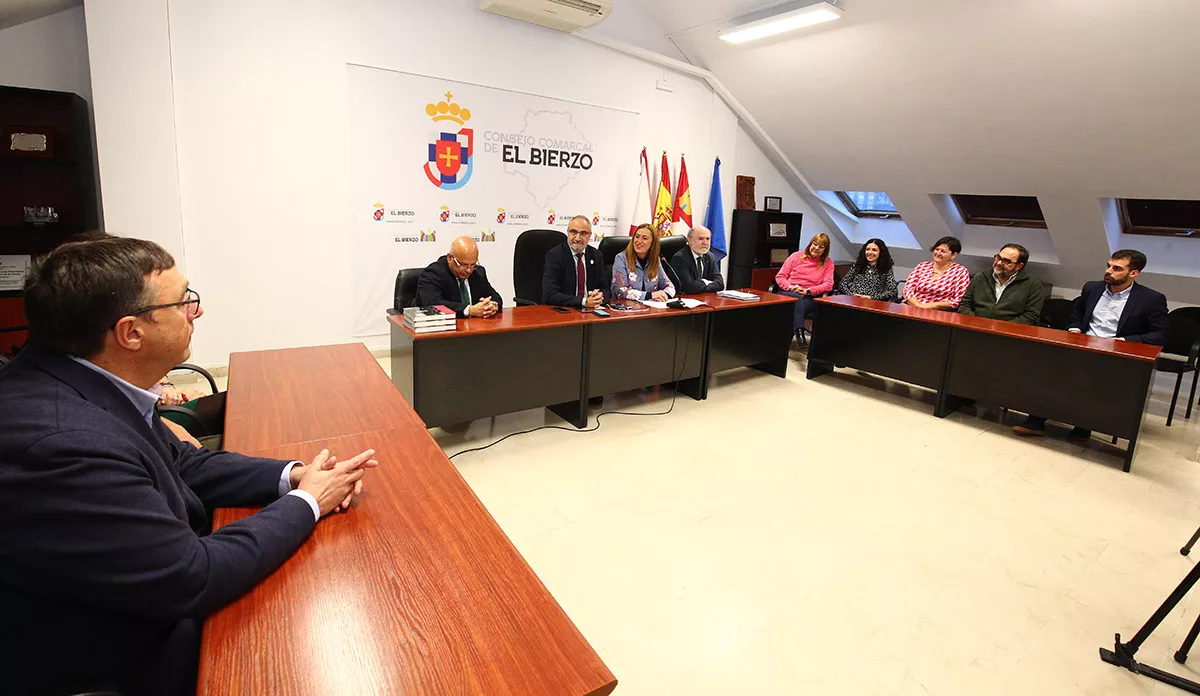 La delegada del Gobierno de Castilla y León, Virginia Barcones, durante su reunión de esta mañana en Ponferrada con el Consejo Comarcal del Bierzo (3)