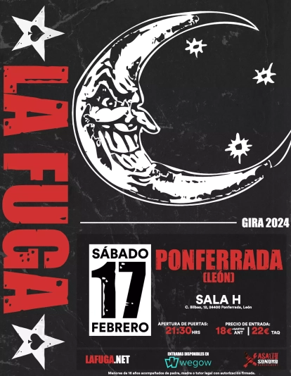 Imagen del cartel del concierto deLa Fuga en Ponferrada