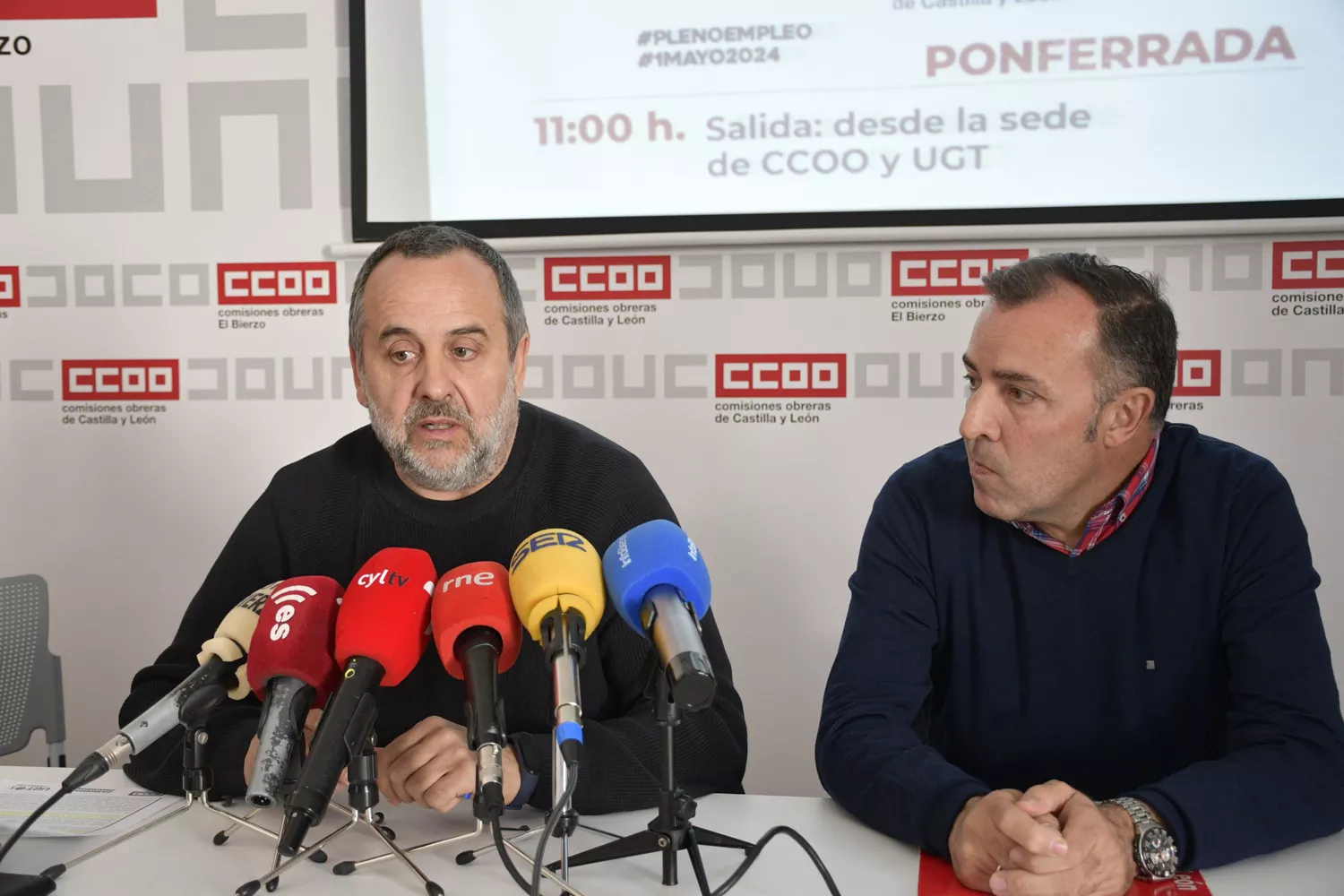 Secretario general de la Unión Comarcal de CCOO del Bierzo, Ursicino Sánchez, y el secretario comarcal de UGT Bierzo, Omar Rodríguez