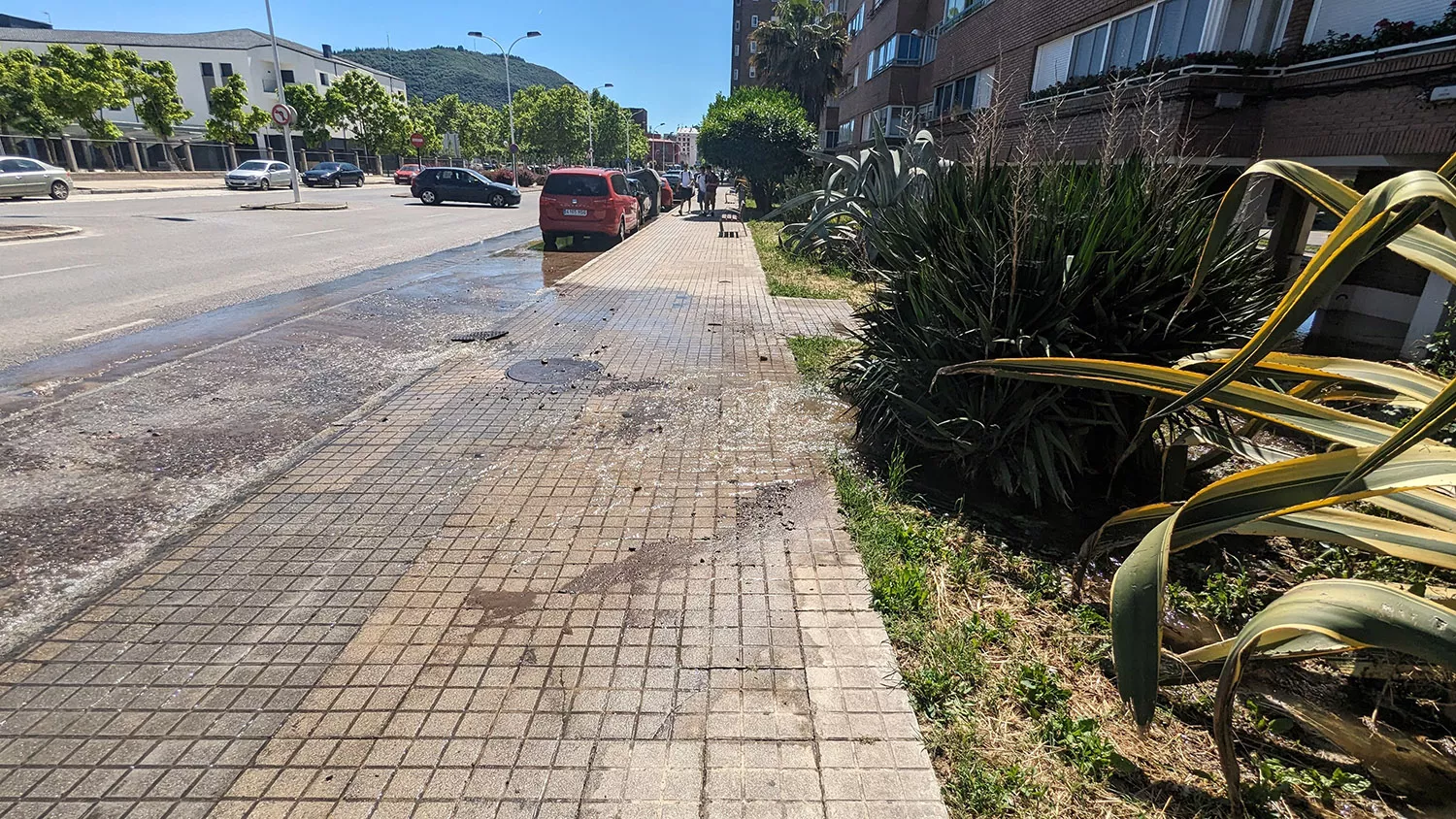 Un reventón provoca la inundación de varios acccesos a bloques de pisos en la Avenida de la Libertad de Ponferrada 1