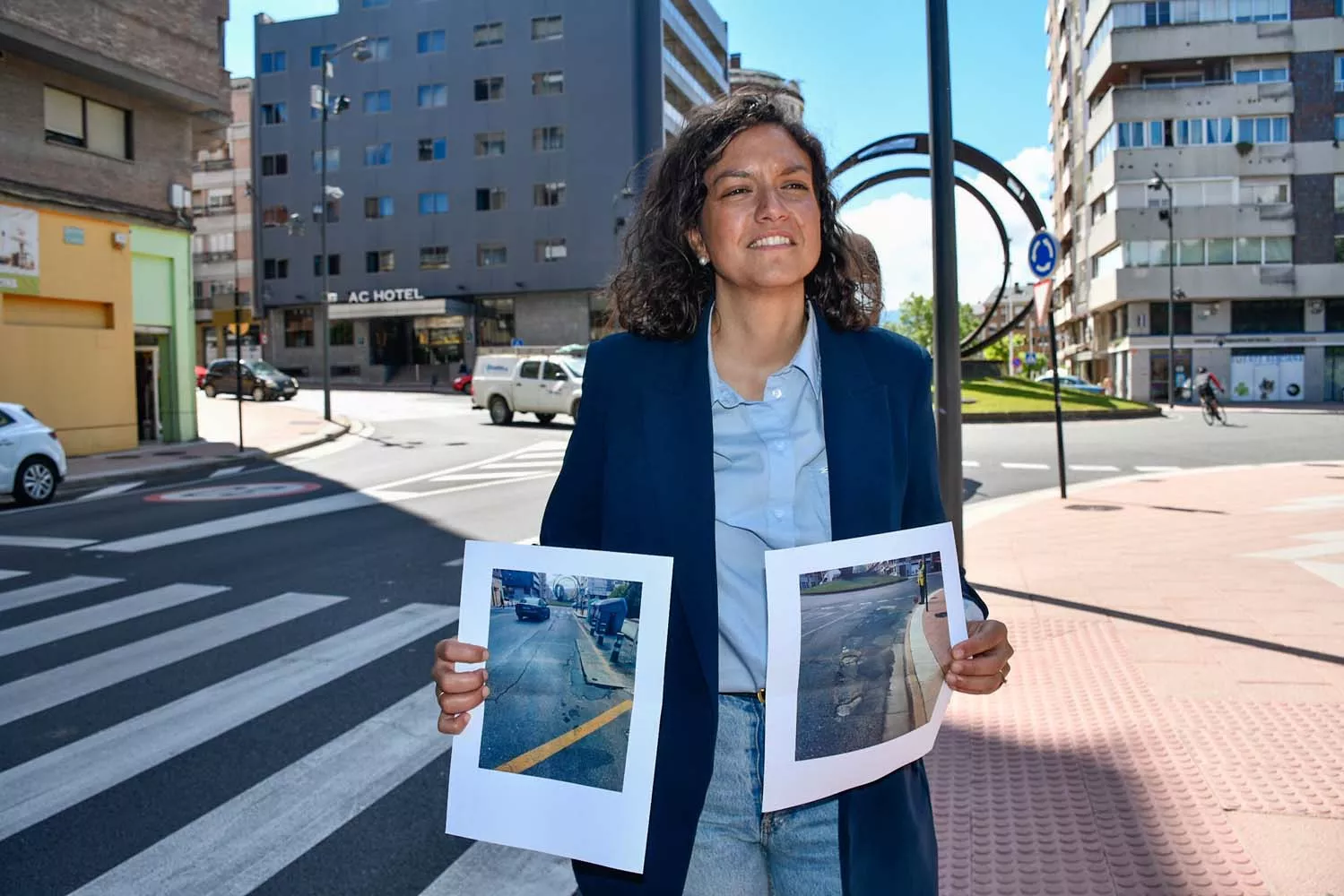 Lidia Coca presentando las obras de asfaltado en la avenida del Bierzo de Ponferrada