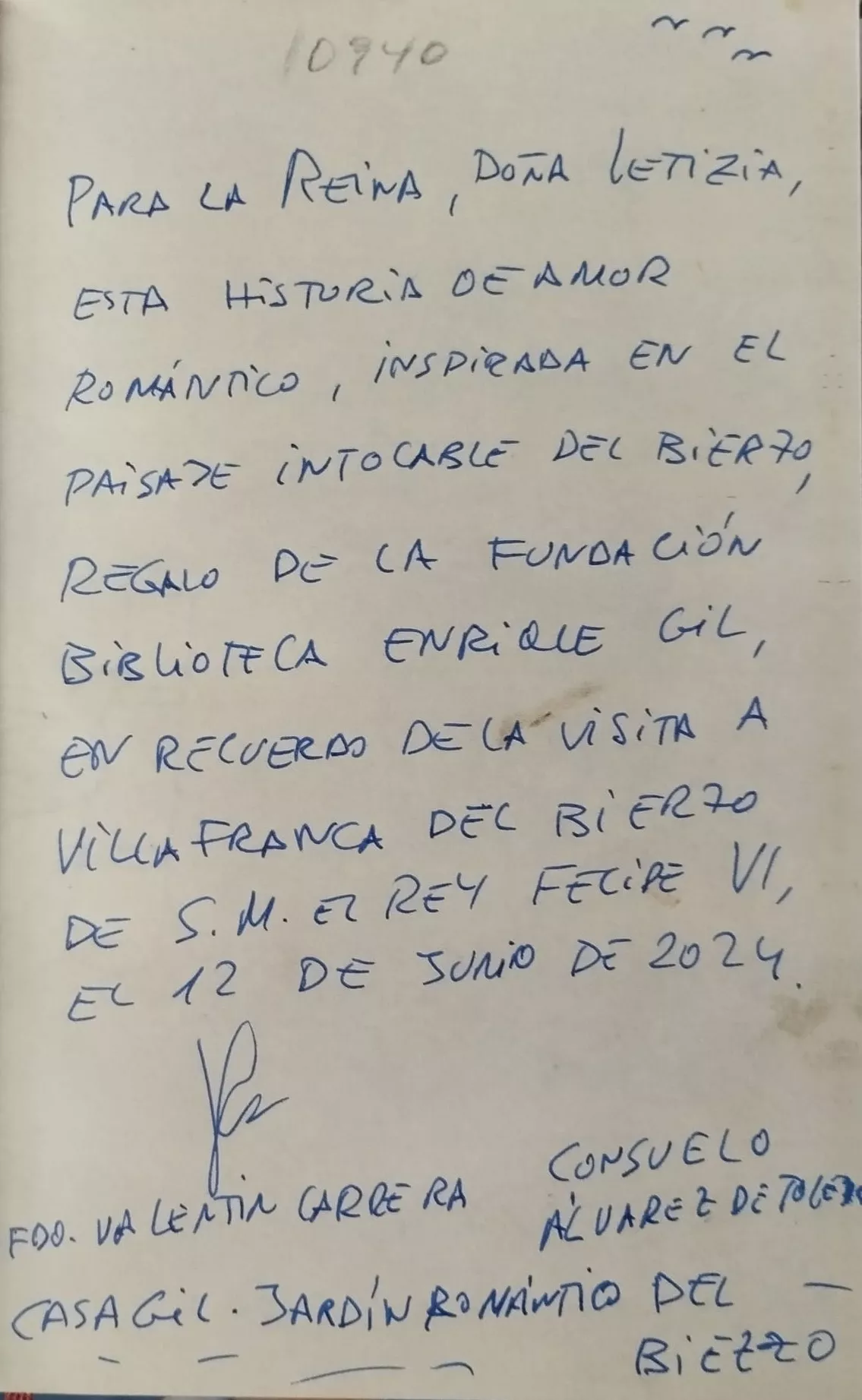 240612 Dedicatoria facsimil de El Señor de Bembibre