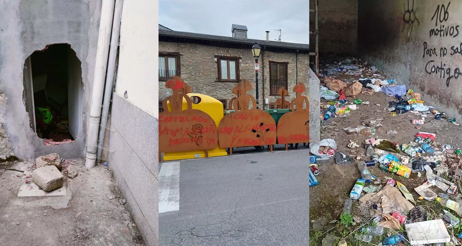 Aparecen vandalizados varios lugares Villafranca: pintadas, basura, roturas de farolas y bancos