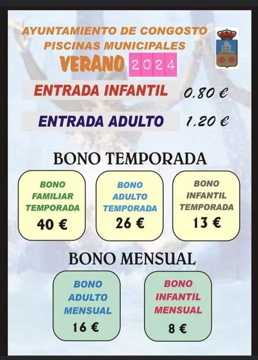 Precios y apertura piscinas municipales Congosto