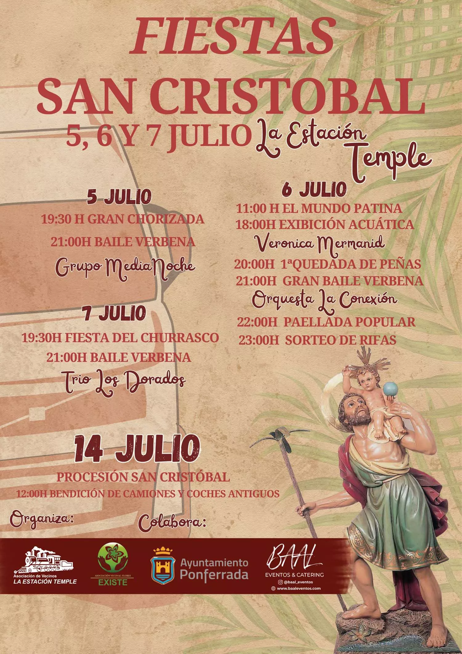 Cartel Fiestas San Cristóbal Barrio Temple Estación de Ponferrada