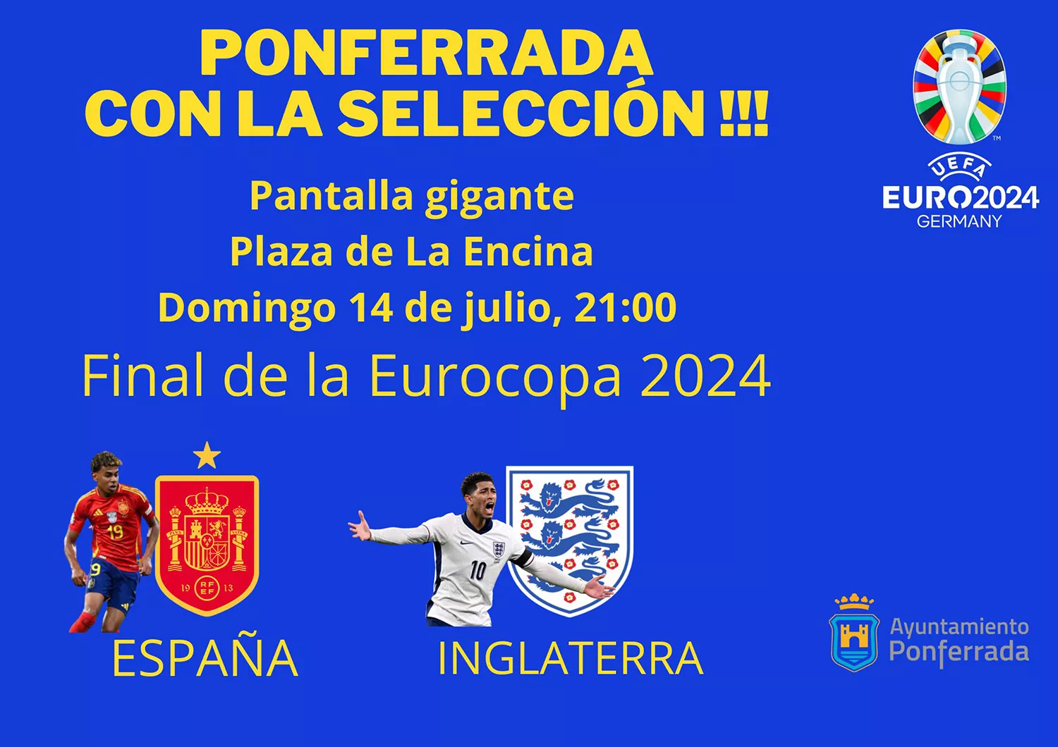 Ponferrada instalará una pantalla gigante para animar a la Selección Española en la final de la Eurocopa 