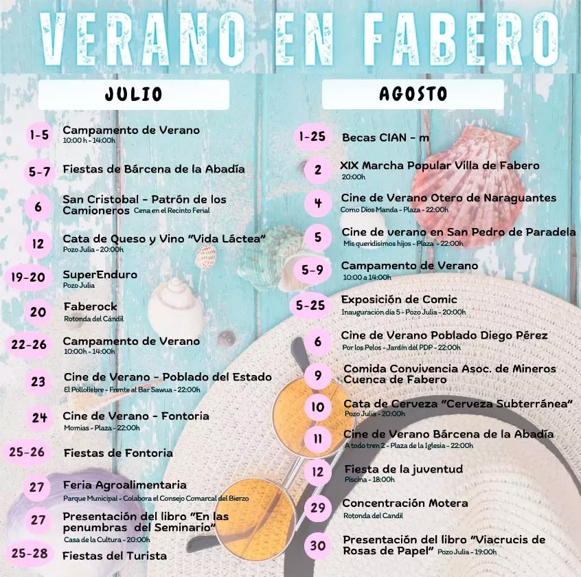 Cartel de actividades de verano en Fabero