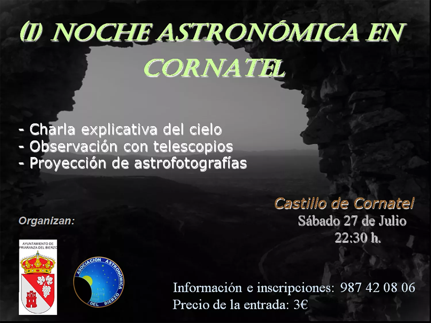 Cartel observación de estrellas en el Castillo de Cornatel