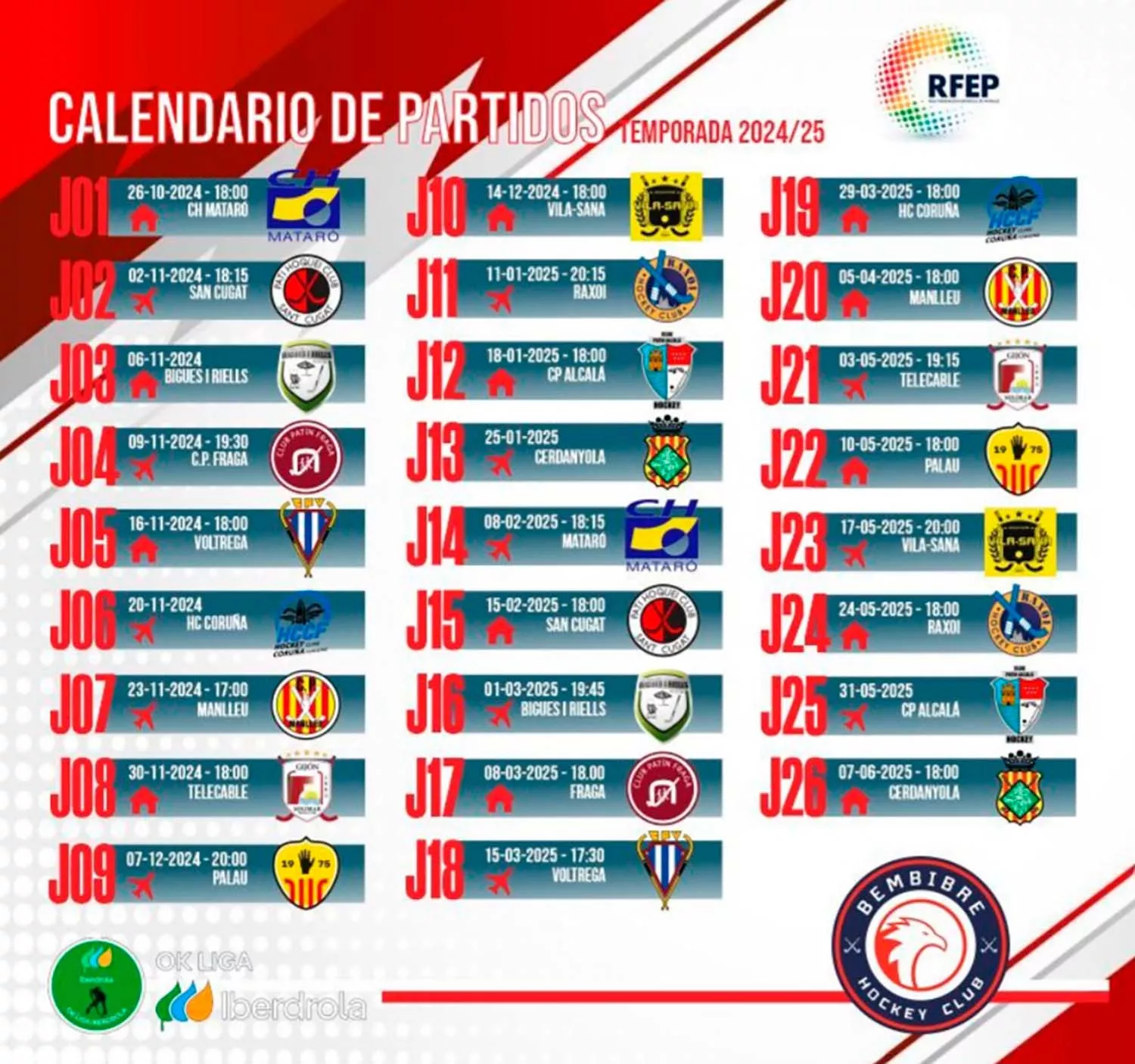 Calendario Bembibre Hockey Club temporada 2024/2025