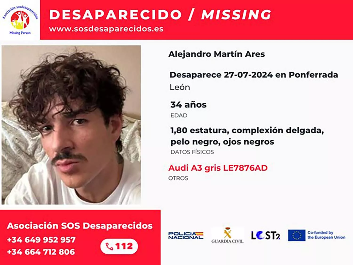 Alejandro Martín Ares, de 35 años, desaparecido.