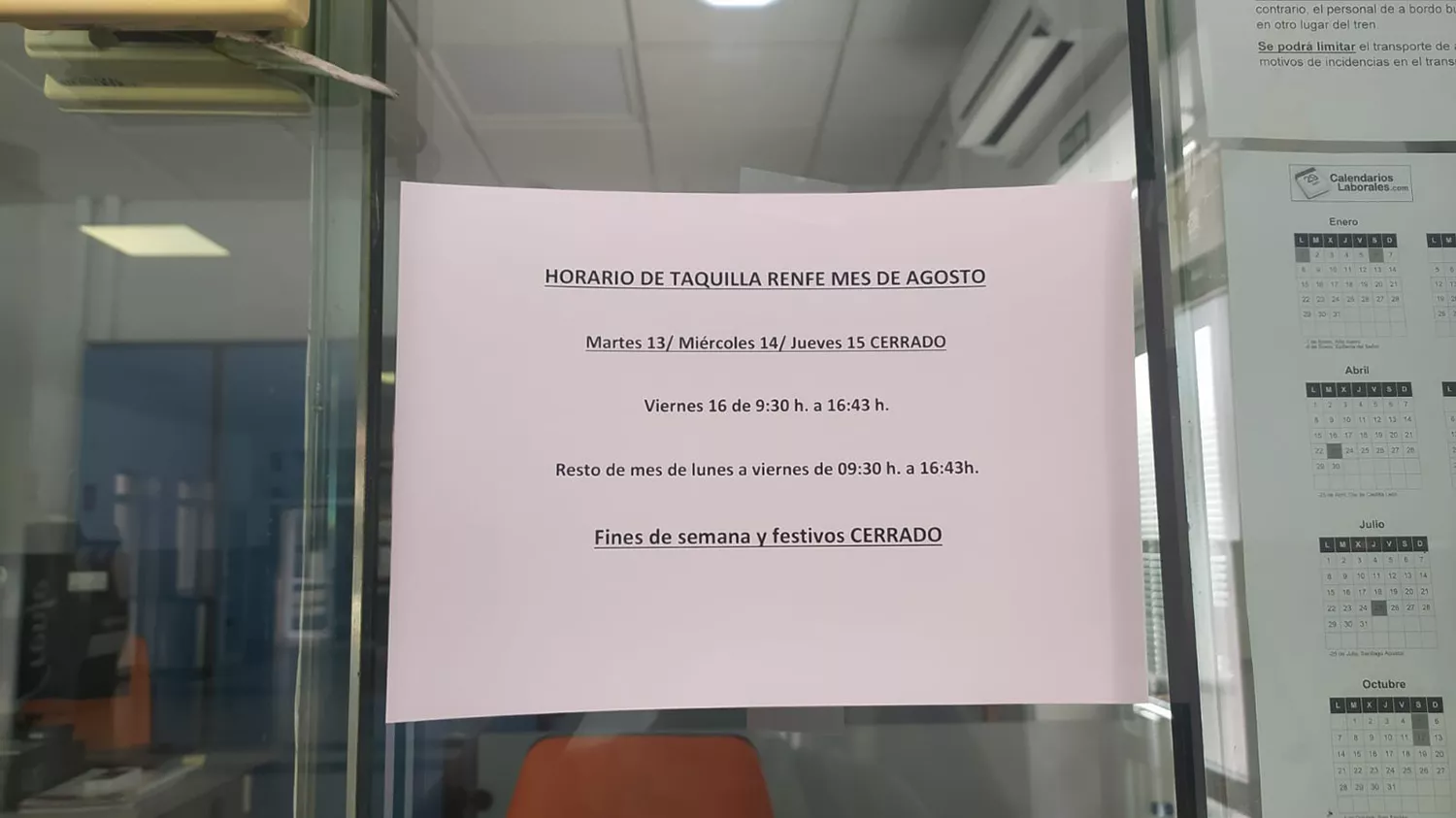 Horario de la taquilla de la estación de tren de Ponferrada