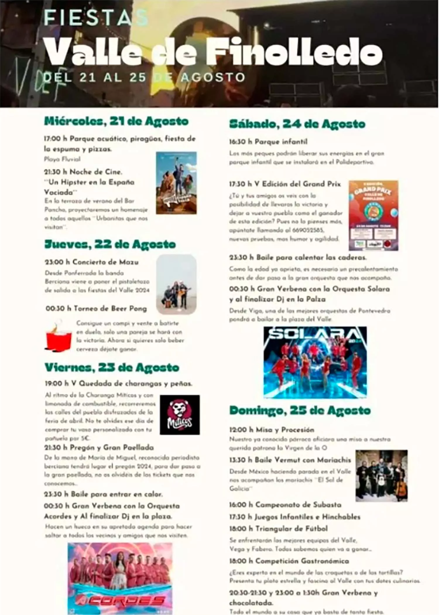 Cartel programación fiestas del Valle de Finolledo