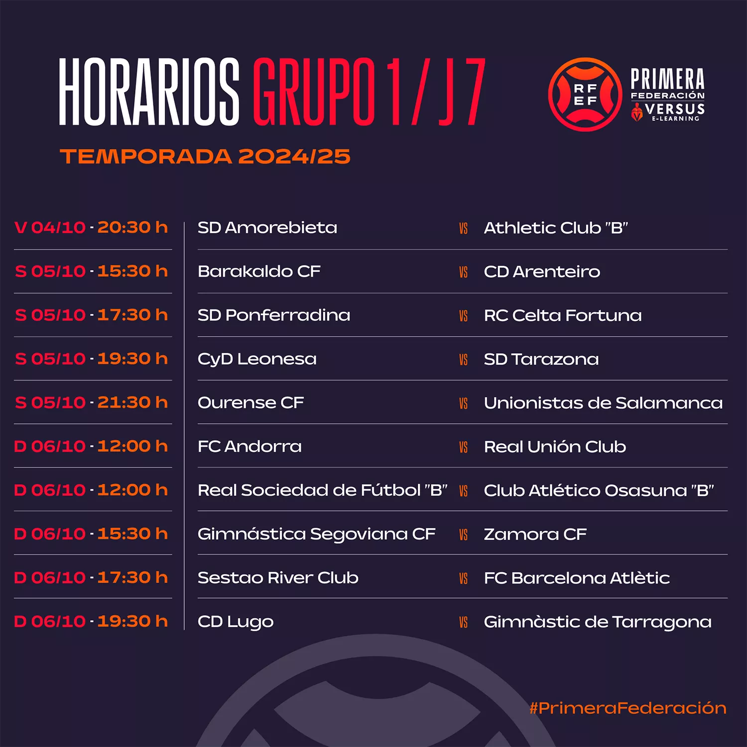 Horarios séptima jornada