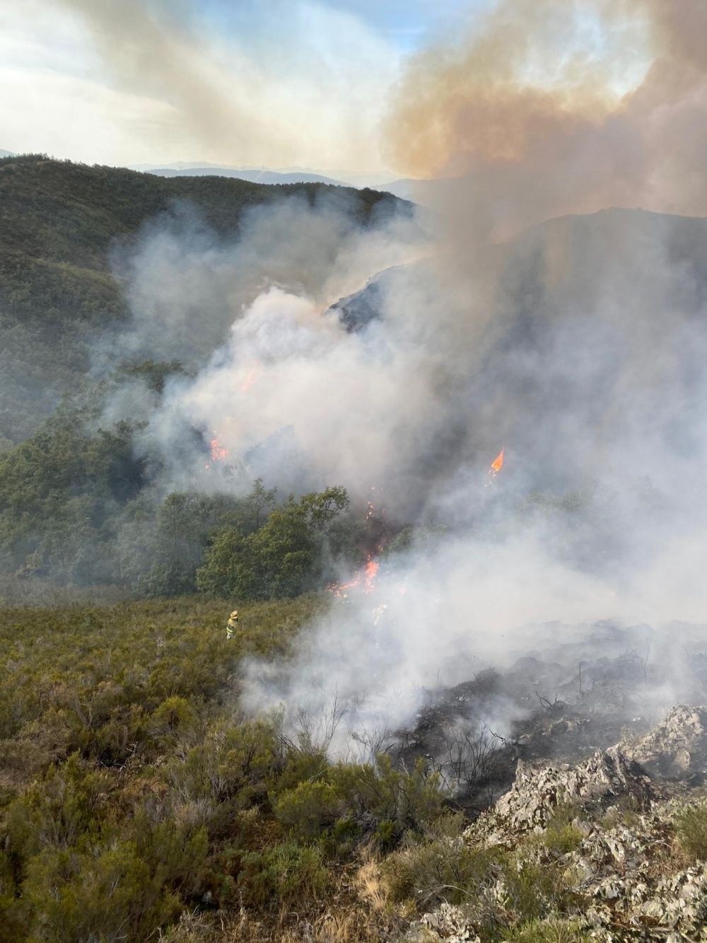 Hasta 30 medios aéreos y terrestres se despliegan ya en el incendio de Brañuelas de nivel 1