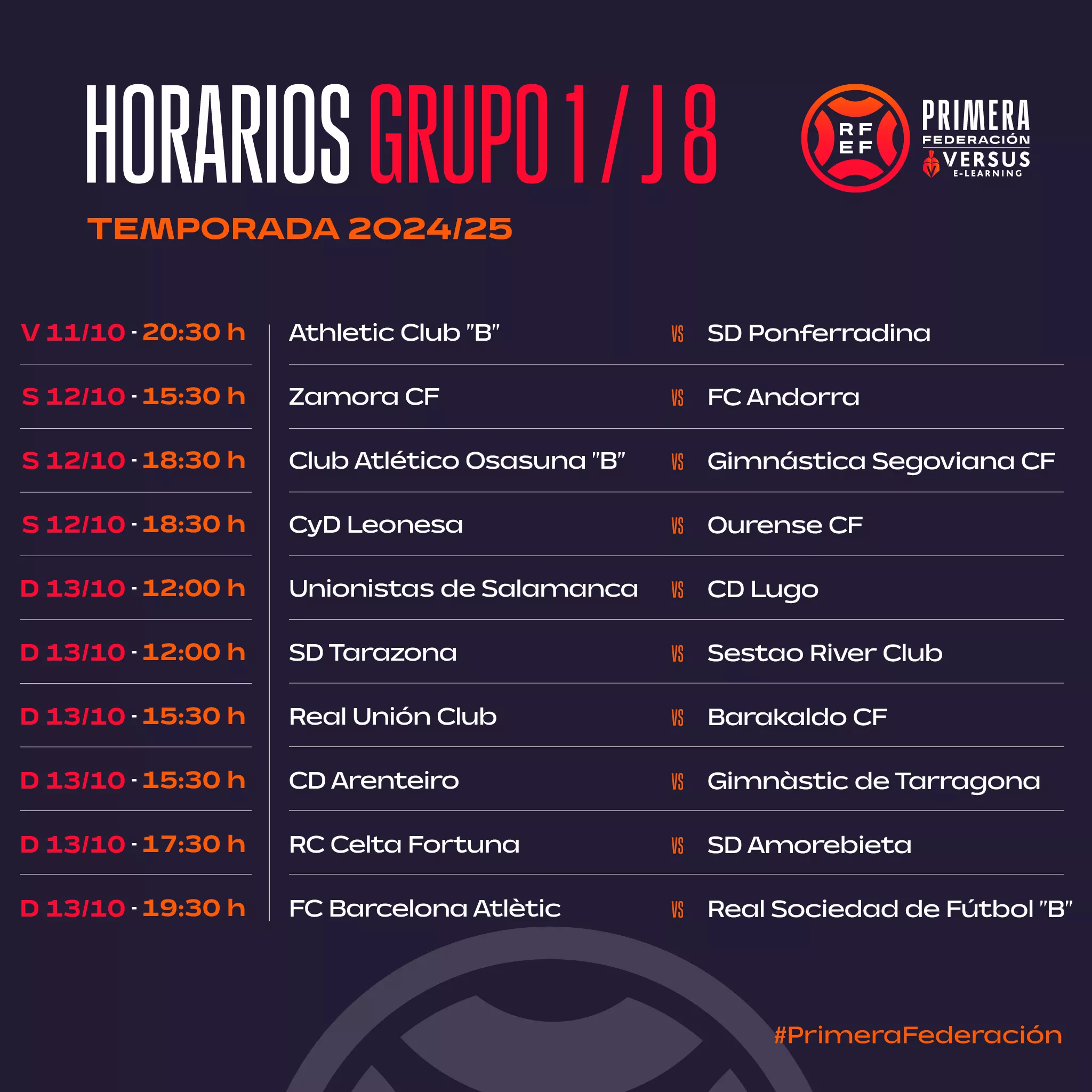 Horario jornada 8 de la liga Versus E Learning