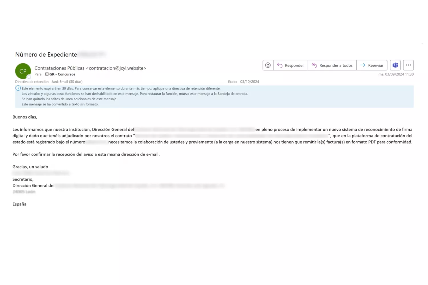 Incibe alerta de una campaña de ‘phishing’ que suplanta a entidades públicas con datos de la Plataforma de Contratación del Sector Público |Incibe