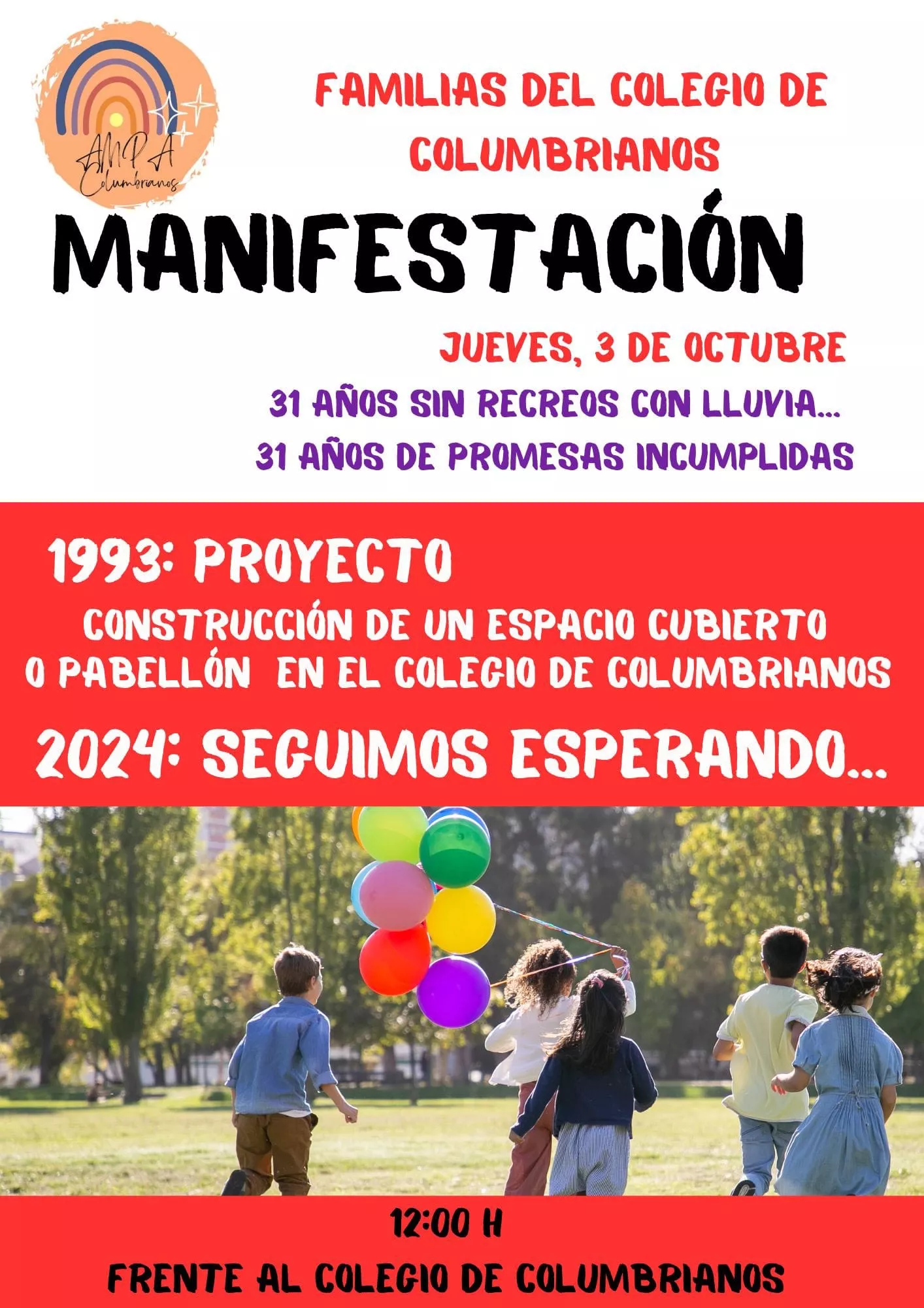 Cartel manifestación colegio Columbrianos