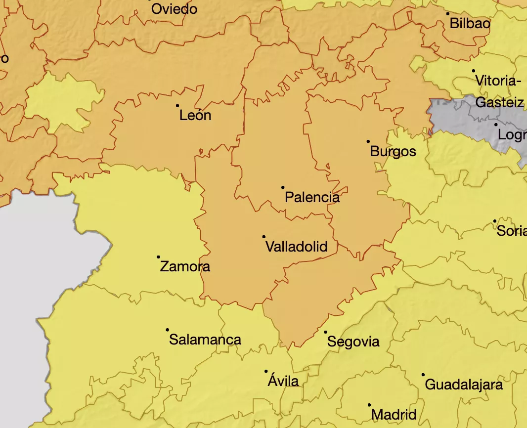 Mapa de avisos de la Aemet para el miércoles, 9 de octubre, 