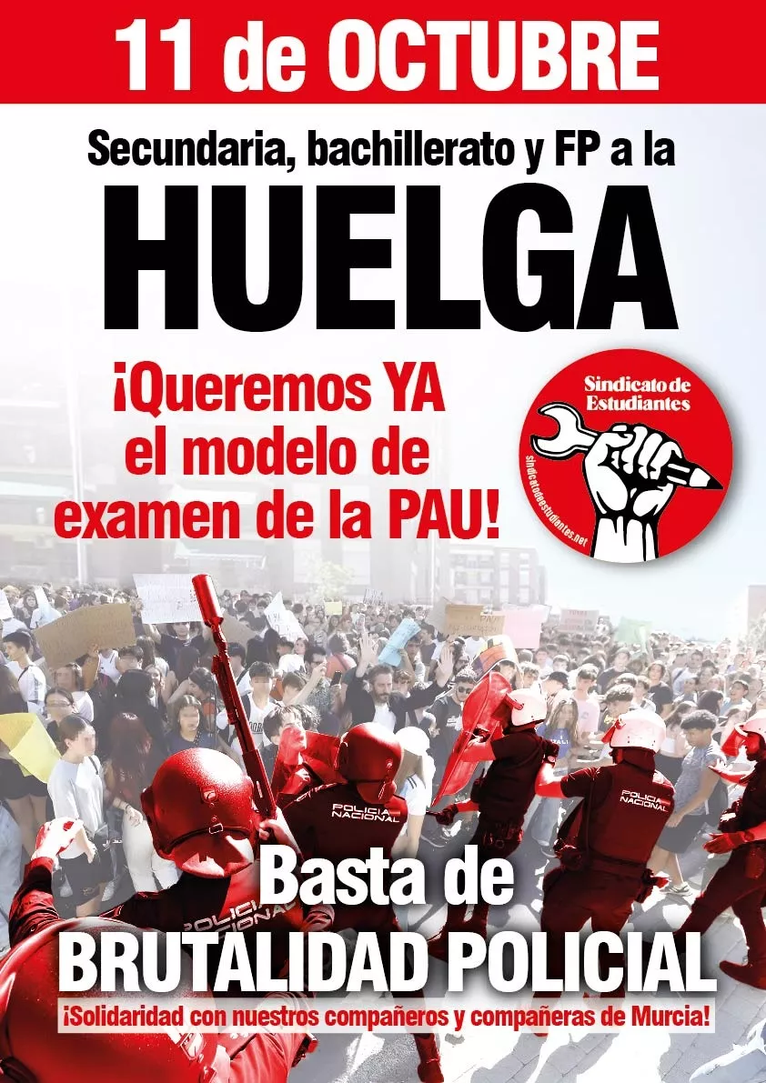 Cartel de la huelga convocada por el Sindicato de Estudiantes