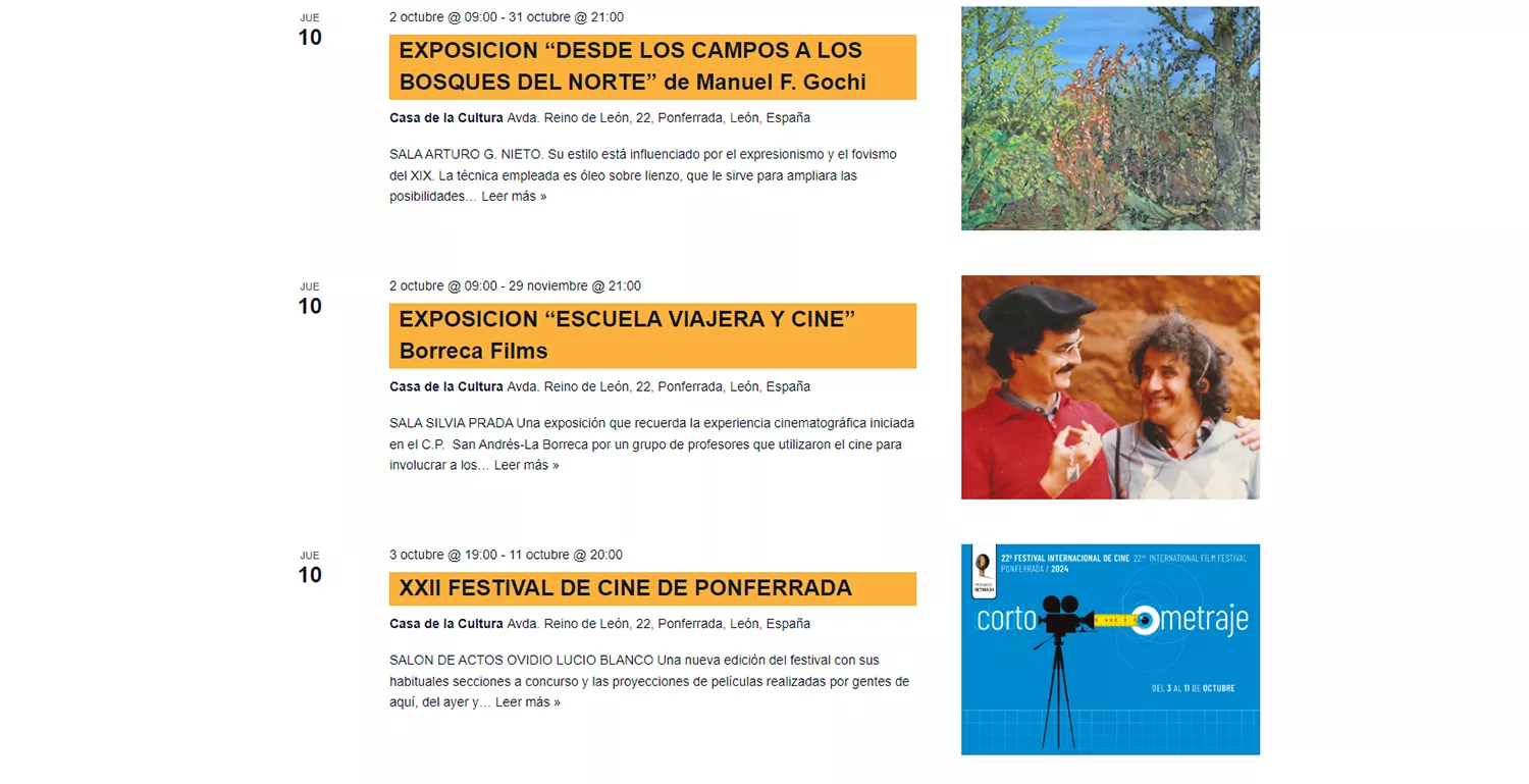 Imagen de la página web de eventos de Ponferrada