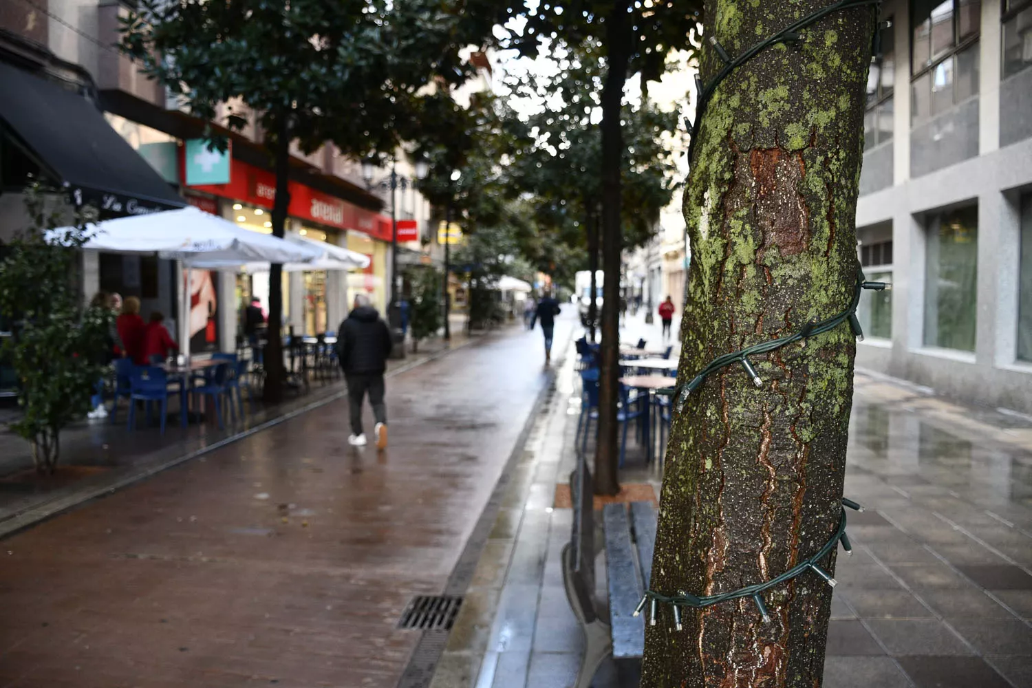 Av La Puebla durante la instalación de las luces de Navidad