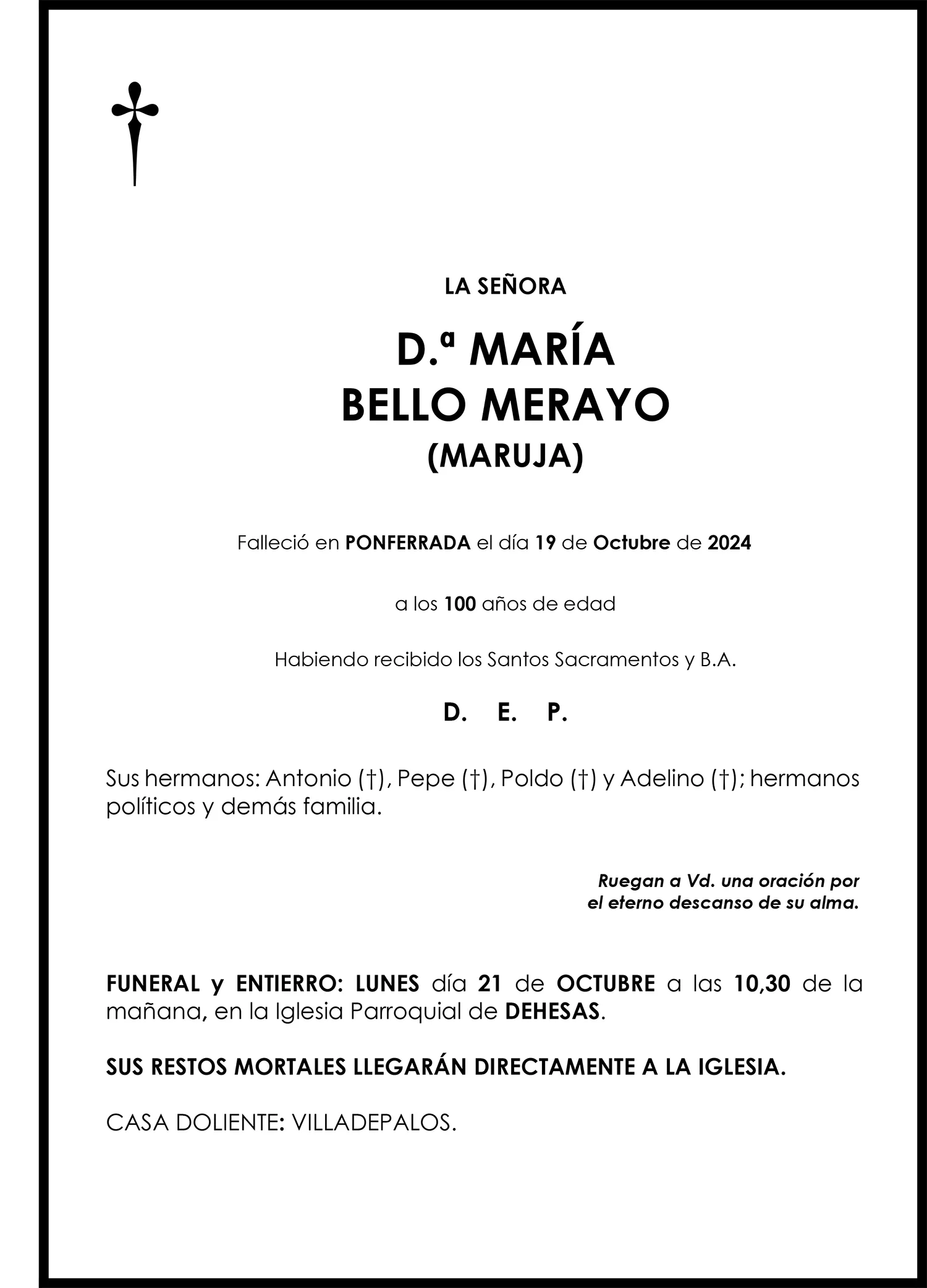 MARÍA BELLO MERAYO (MARUJA)