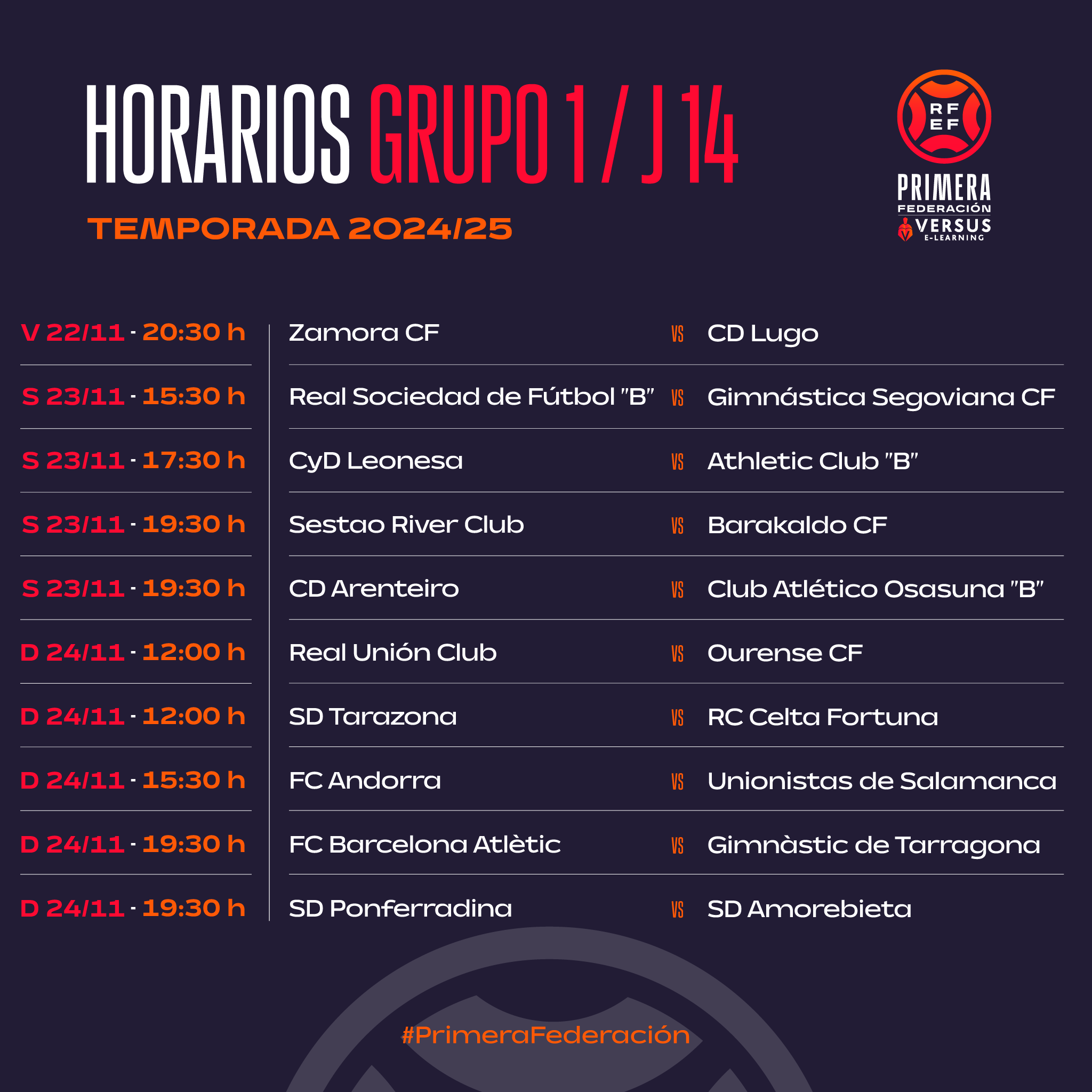 Horarios 14ª jornada