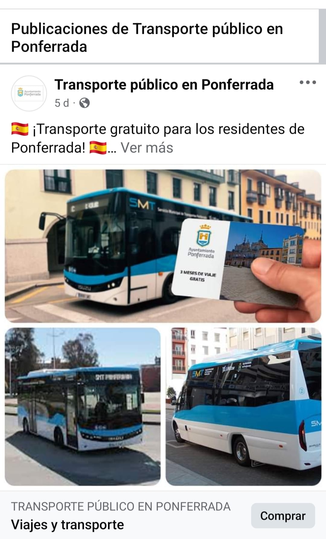 Perfil falso de Facebook del transporte urbano de Ponferrada