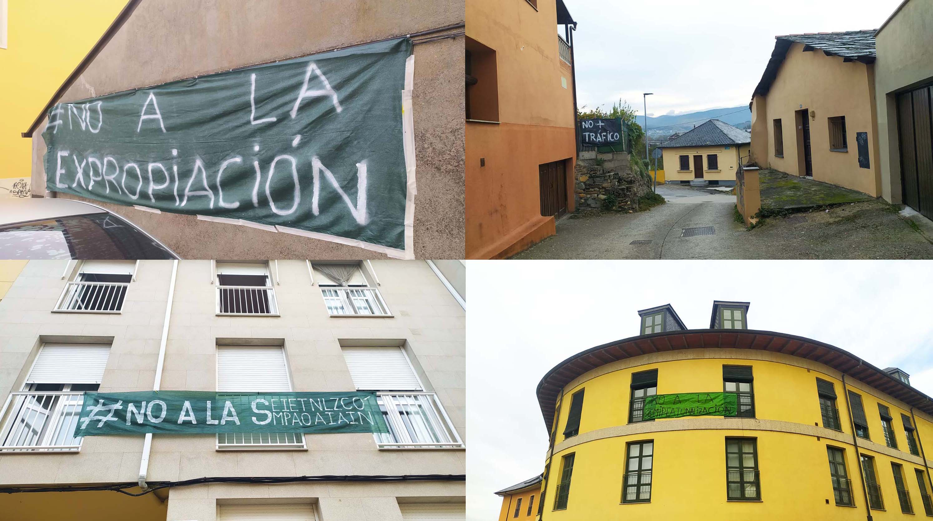 Pancartas contra la semipeatonalización de la avenida del Castillo en el Barrio de San Andrés de Ponferrada