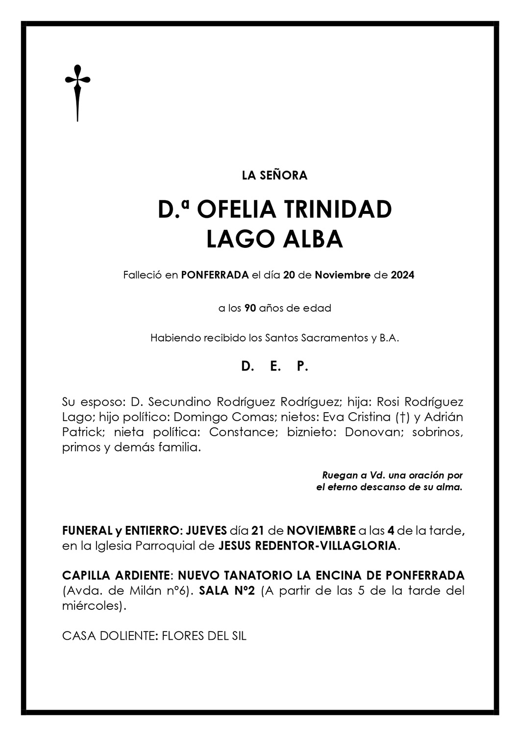 OFELIA TRINIDAD LAGO ALBA