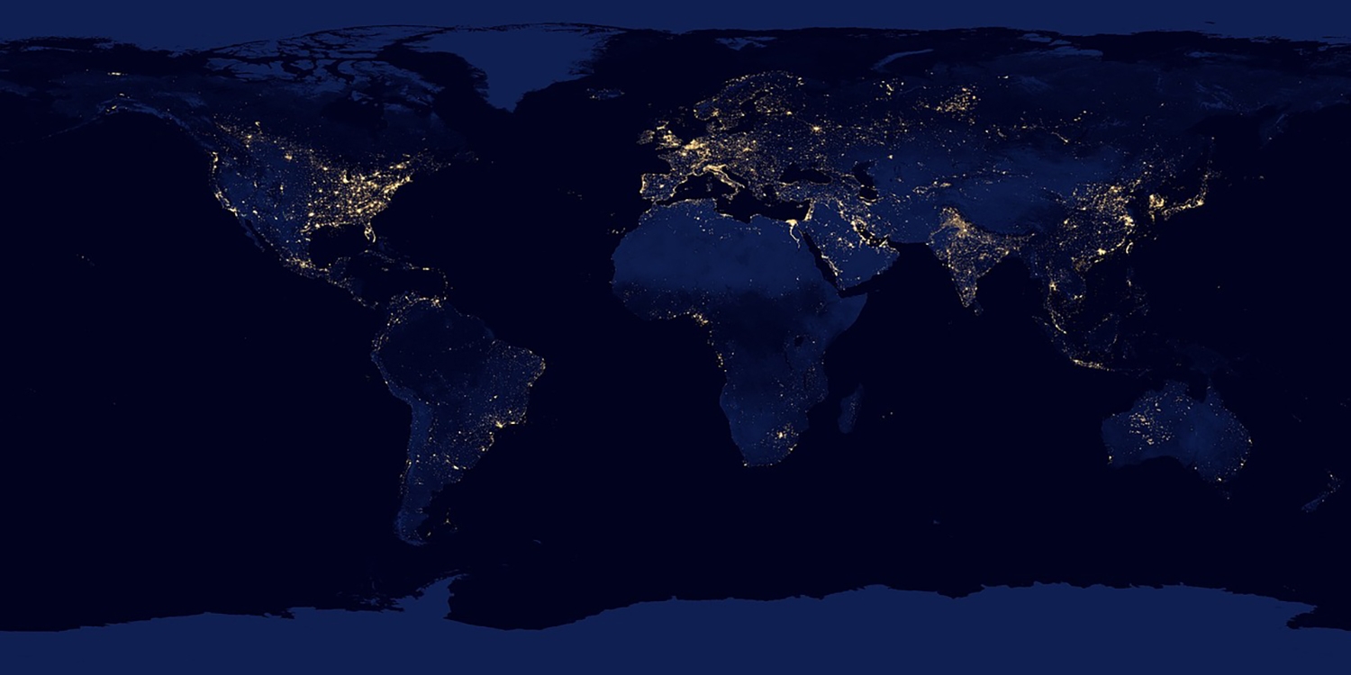 Mapa de la contaminación lumínica del mundo por la noche