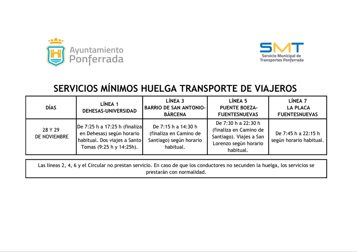 Servicios mínimos por la huelga de autobuses en Ponferrada