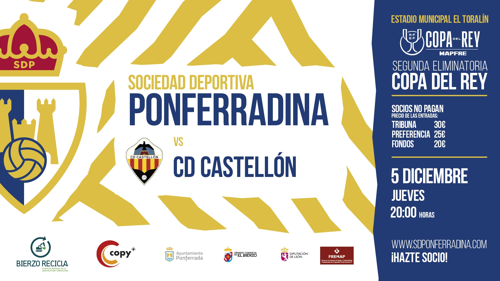 Entradas para el partido de Copa del Rey de la Ponferradina contra el Castellón