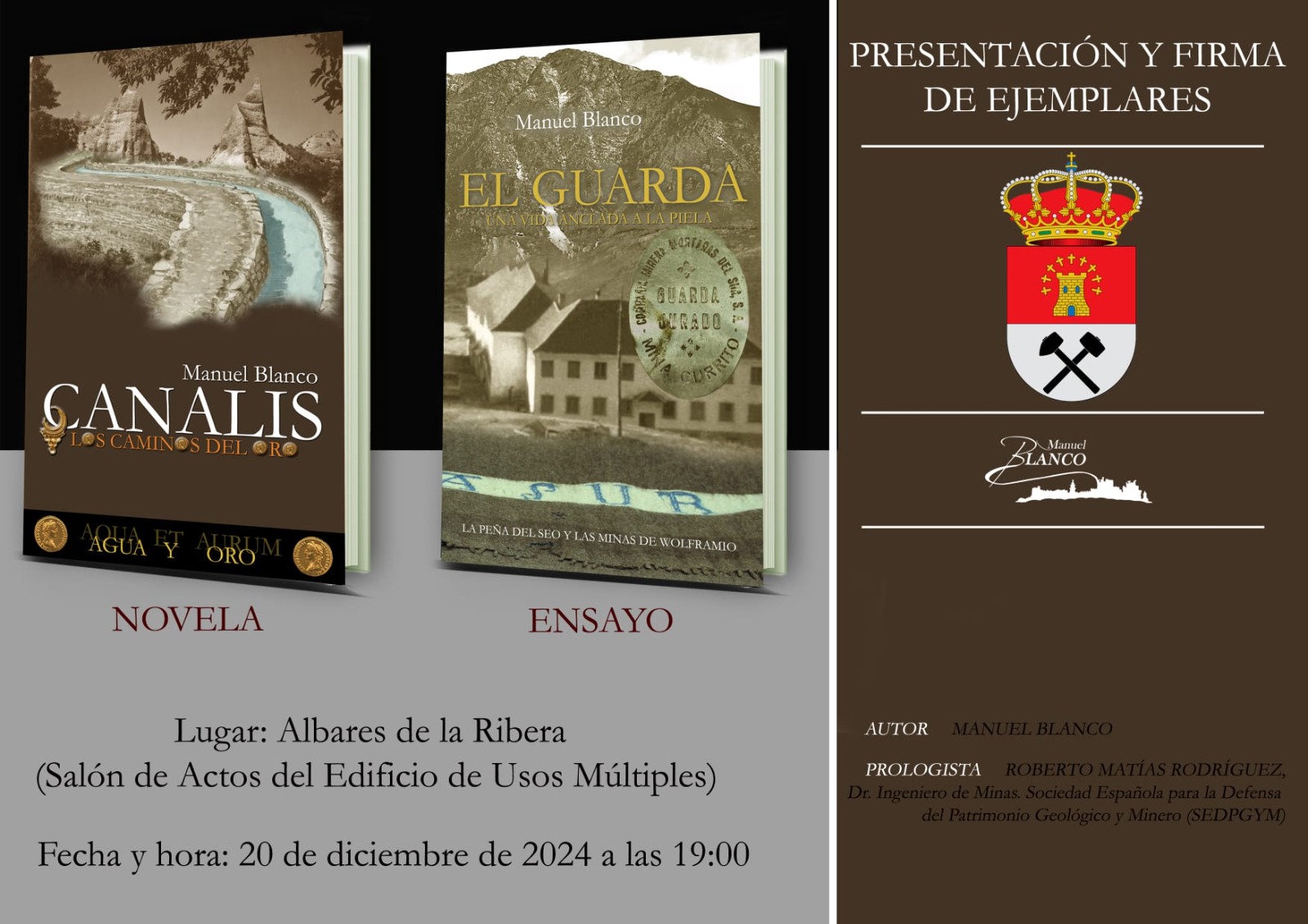 Cartel de la presentación de los libros que tendrá lugar en Albares de la Ribera