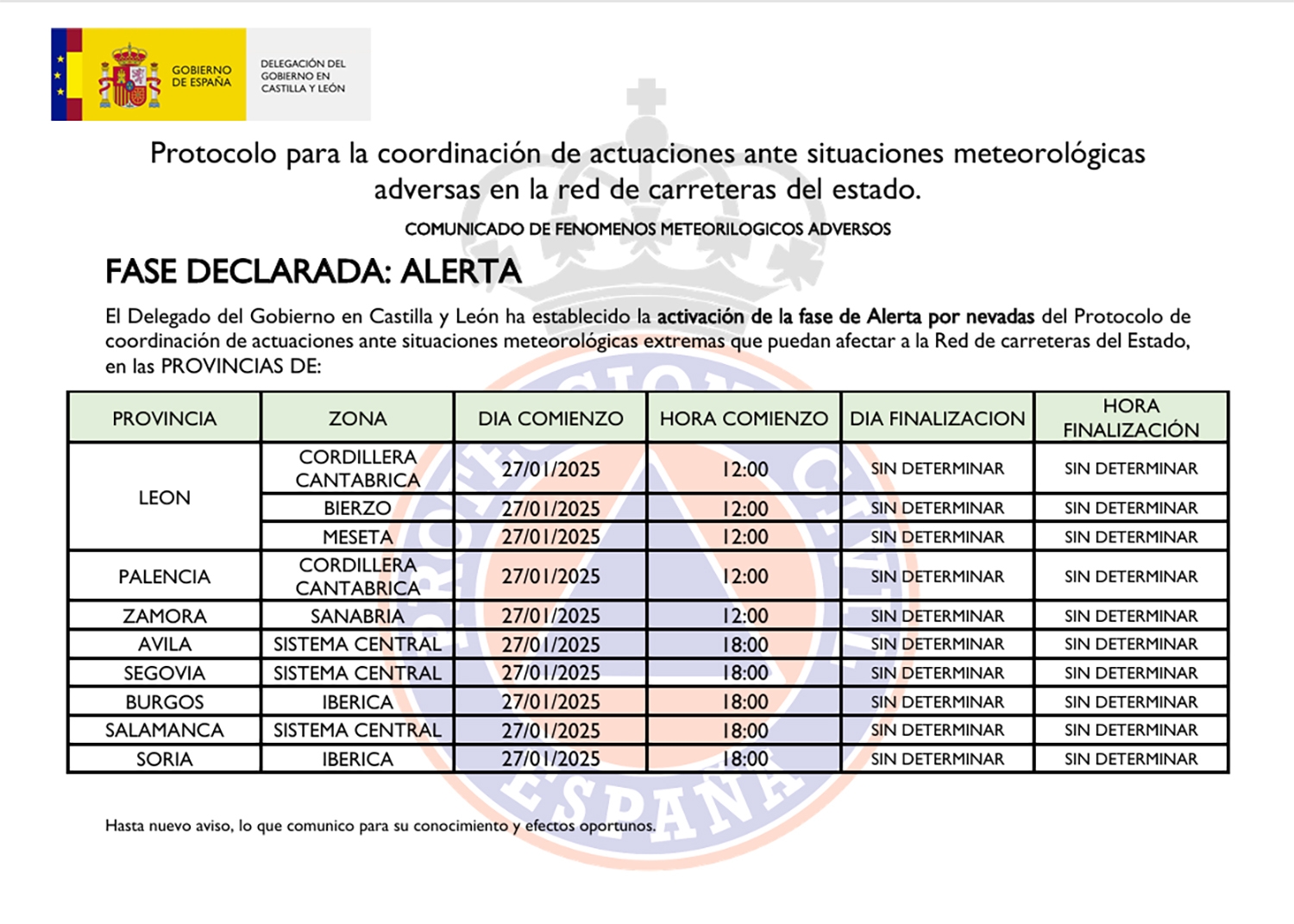 Alerta por nieve en Castilla y León